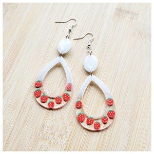 Strawberry Earrings Handmade Strawberries and Cream Dangle Statement Earrings